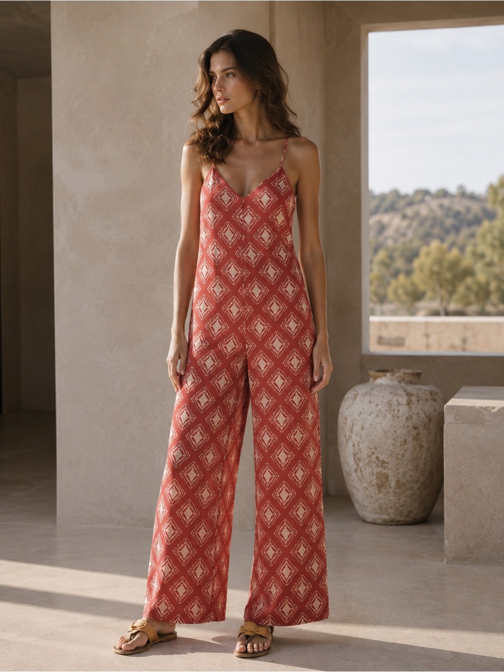NWT ZARA THE JAMI JUMPSUIT XS Vneck Spaghetti Straps Wide Leg 3298/256 Cotton